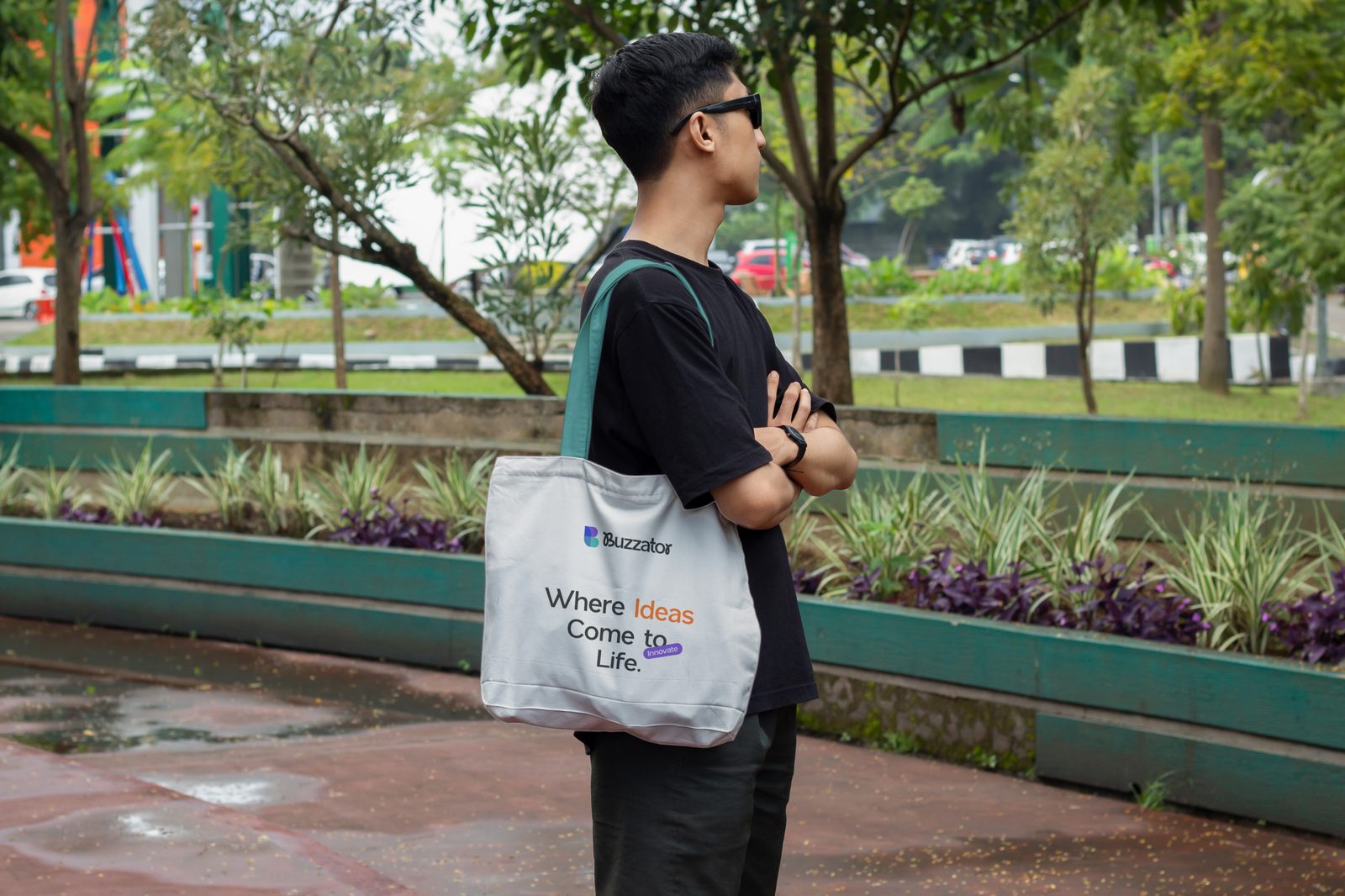 Buzzator-branded tote bag